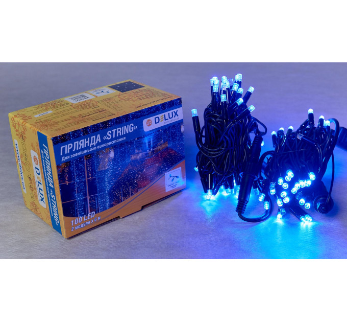 Гірлянда зовнішня DELUX STRING 100 LED 10m (2x5m) flash синій/чорний IP44 EN