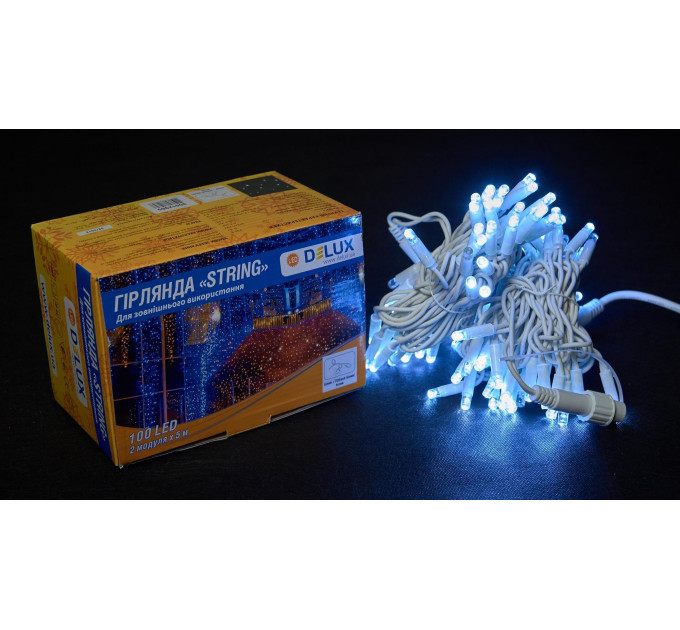 Гірлянда зовнішня DELUX STRING 100 LED 10m (2x5m) flash білий/білий IP44 EN