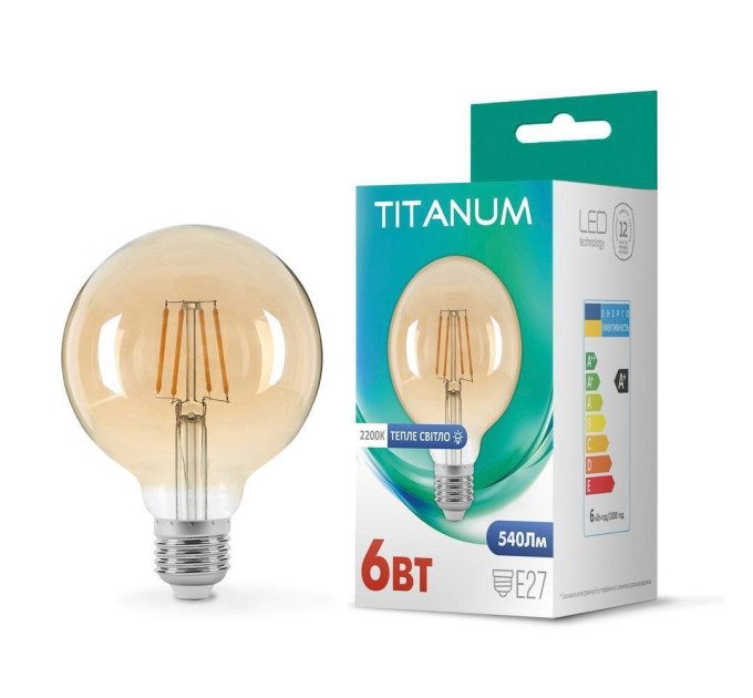 LED лампа TITANUM Filament G95 6W E27 2200K бронза TLFG9506272A - 298672