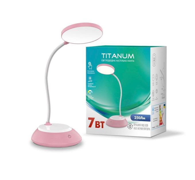 LED лампа настiльна з акумулятором TITANUM TLTF-022P 7W 3000-6500K USB рожева TLTF-022P - 482226