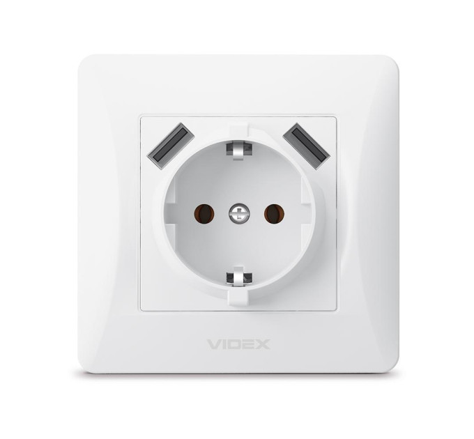 Розетка одинарна із заземленням та 2USB біла VIDEX BINERA VF-BNSK1GU2-W - 295053