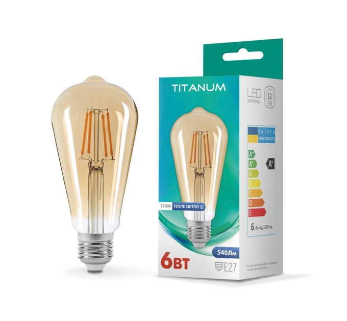 LED лампа TITANUM Filament ST64 6W E27 2200K бронза TLFST6406272A - 298634