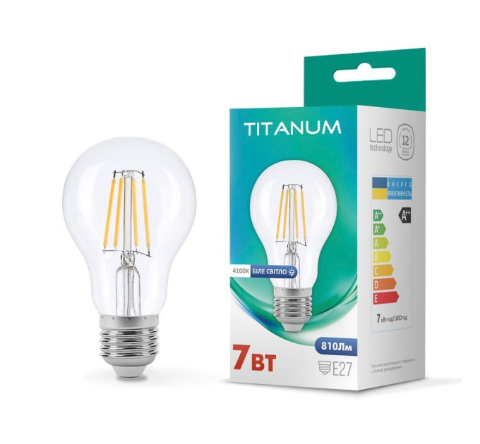 LED лампа TITANUM Filament A60 7W E27 4100K TLFA6007274 - 298665