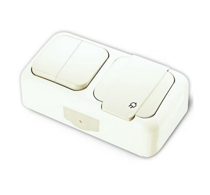 Вимикач VI-KO Palmiye білий 2кл + Розетка з заземленням IP54 (90555482)