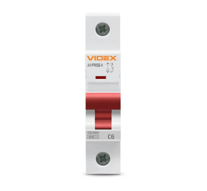 Автоматичний вимикач RS4 1п 6А 4,5кА С VIDEX RESIST VF-RS4-AV1C06 - 481090