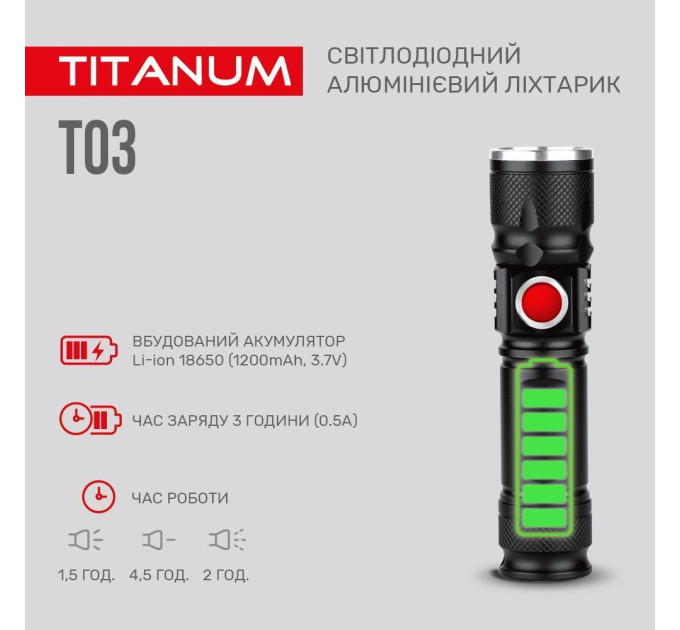 Портативний світлодіодний ліхтарик TITANUM TLF-T03 230Lm 6500K TLF-T03 - 483285