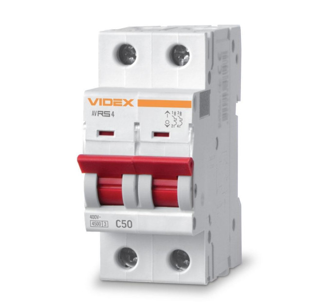 Автоматичний вимикач RS4 2п 50А С 4,5кА VIDEX RESIST VF-RS4-AV2C50 - 481250