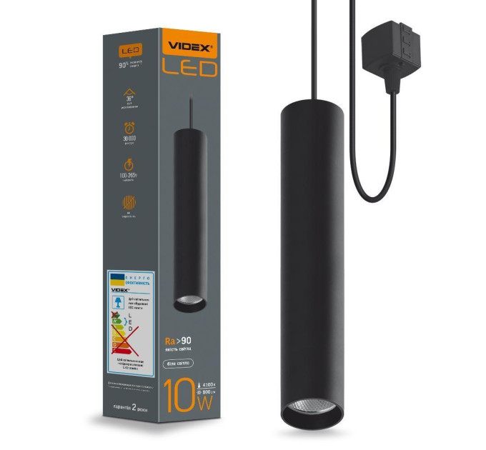 LED світильник підвісний трековий VIDEX 10W 4100K чорний VL-ST-10034B - 480789