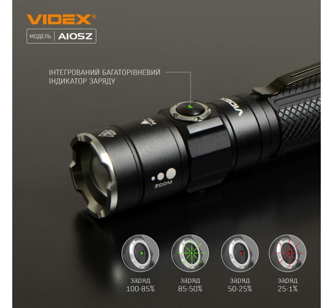 Портативний світлодіодний ліхтарик VIDEX VLF-A105Z 1200Lm 5000K VLF-A105Z - 481021
