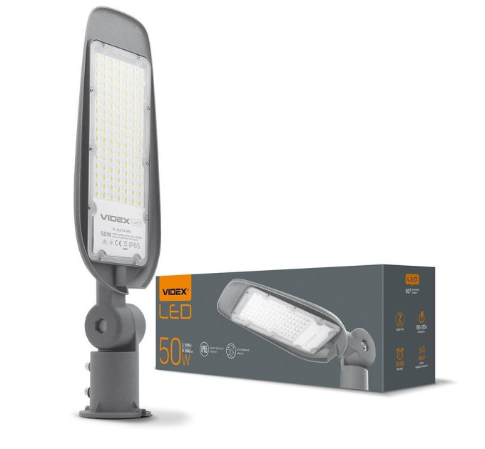 LED вуличний ліхтар VIDEX (поворотний) 50W 5000K Сірий
