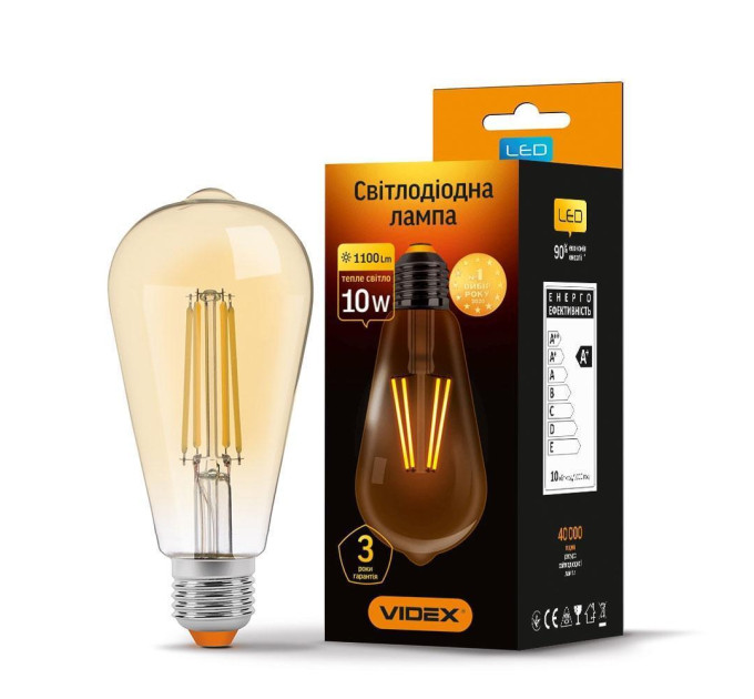LED лампа VIDEX Filament ST64FA 10W E27 2200K бронза VL-ST64FA-10272 - 481694