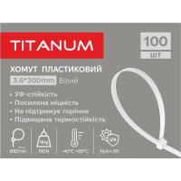 Хомут пластиковий 3.6x300мм 100шт УФ PA6.6 білий (TF-PH3630-W) TITANUM TF-PH3630-W - 606031