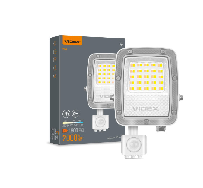 LED прожектор VIDEX F5 20W 3000-5000-6500K з датчиком руху 230V White (VL-F5-020CW-S) VL-F5-020CW-S - 400431