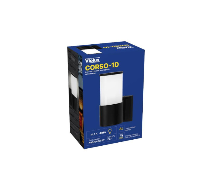 Світильник фасадний Violux CORSO-1D 40Вт E27 ІР44 чорний​ ( 500260 )