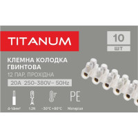 Клемна колодка гвинтова 20А 12шт 14мм2 PE (TF-KL20А-PE) TITANUM TF-KL20А-PE - 607618 Клемна колодка гвинтова 20А 12шт 14мм2 PE (TF-KL20А-PE) TITANUM TF-KL20А-PE - 607618
