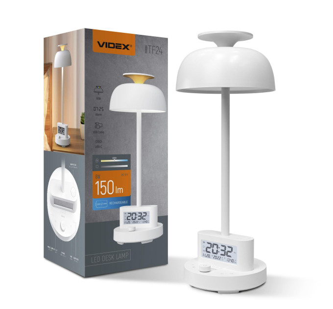 LED лампа настiльна з акумулятором VIDEX VL-TF24W 8W 4000K+RGB White VL-TF24W - 400226
