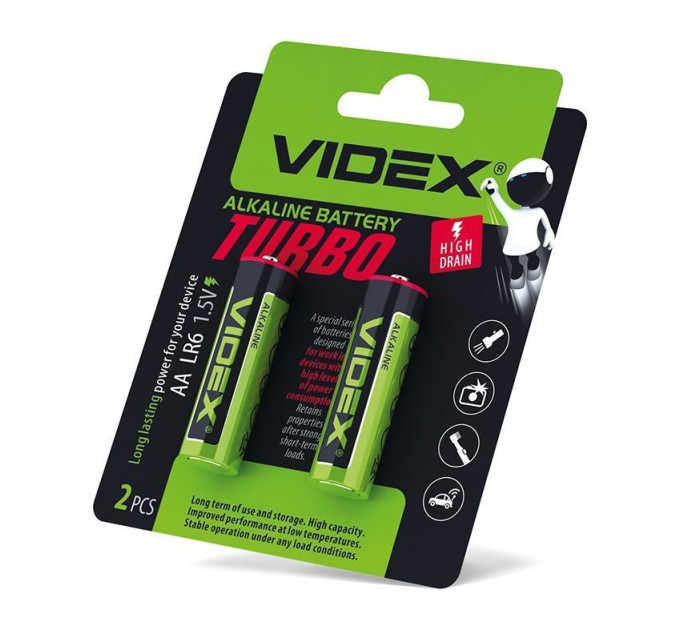 Батарейка лужна Videx LR6/AA Turbo 2шт BLISTER LR6T/AA 2B - 294308 - ціна за 1 шт. 24.00 грн., замовлення кратно блістеру (2/4/5/10шт)