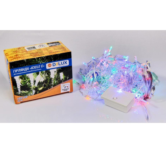 Гірлянда внутрішня DELUX ICICLE С 100 LED бахрома 3,2x0,7m мульти/прозорий IP20