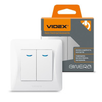 Вимикач двоклавішний з підсвіткою білий VIDEX BINERA VF-BNSW2L-W - 294919
