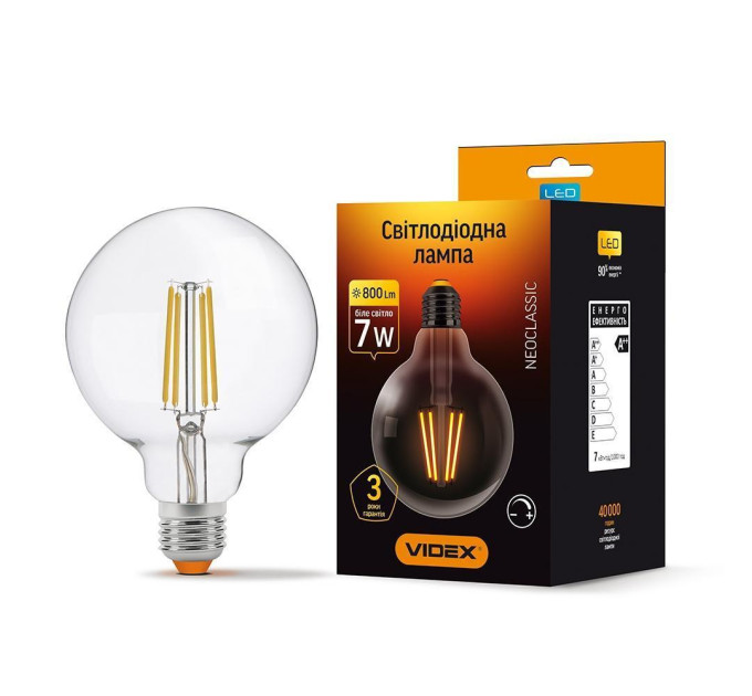 LED лампа VIDEX Filament G95FD 7W E27 4100K дімерна VL-G95FD-07274 - 294391