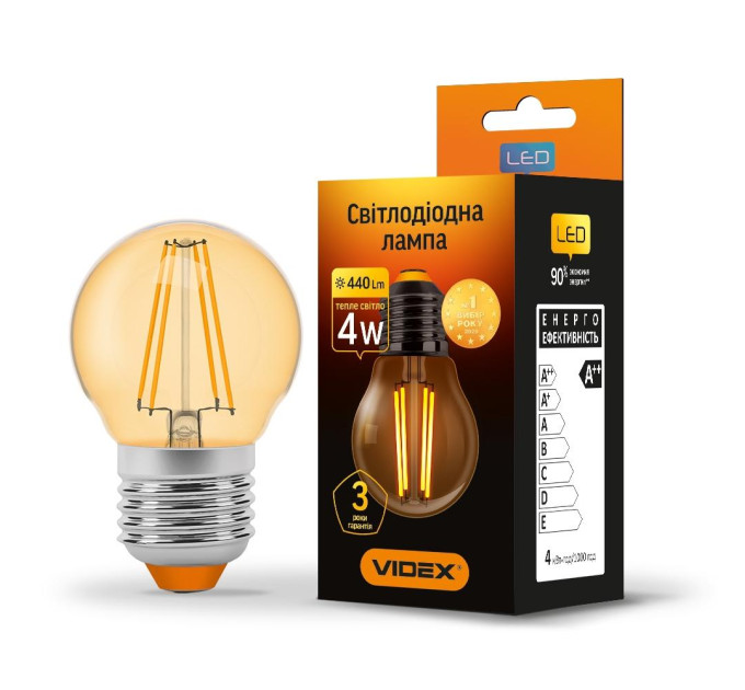 LED лампа VIDEX Filament G45FA 4W E27 2200K бронза VL-G45FA-04272 - 293165