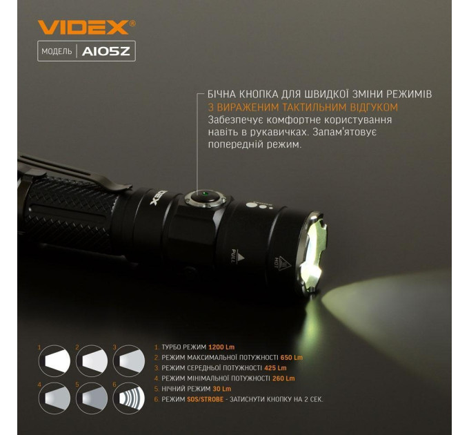Портативний світлодіодний ліхтарик VIDEX VLF-A105Z 1200Lm 5000K VLF-A105Z - 481021