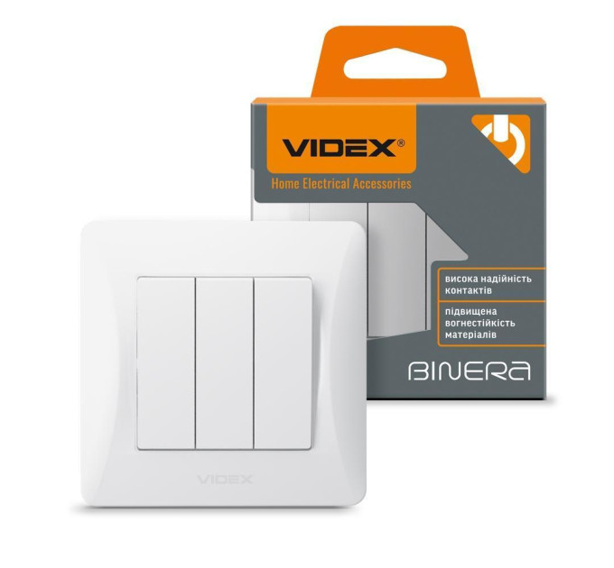 Вимикач трьохклавішний білий VIDEX BINERA VF-BNSW3-W - 298269