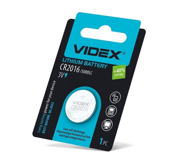 Батарейка літієва Videx CR2016 1шт BLISTER CARD CR2016 1B - 294728 - ціна за 1 шт. 19.00 грн., замовлення кратно блістеру (2/4/5/10шт)
