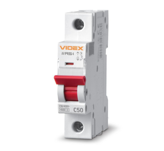 Автоматичний вимикач RS4 1п 50А С 4,5кА VIDEX RESIST VF-RS4-AV1C50 - 481168