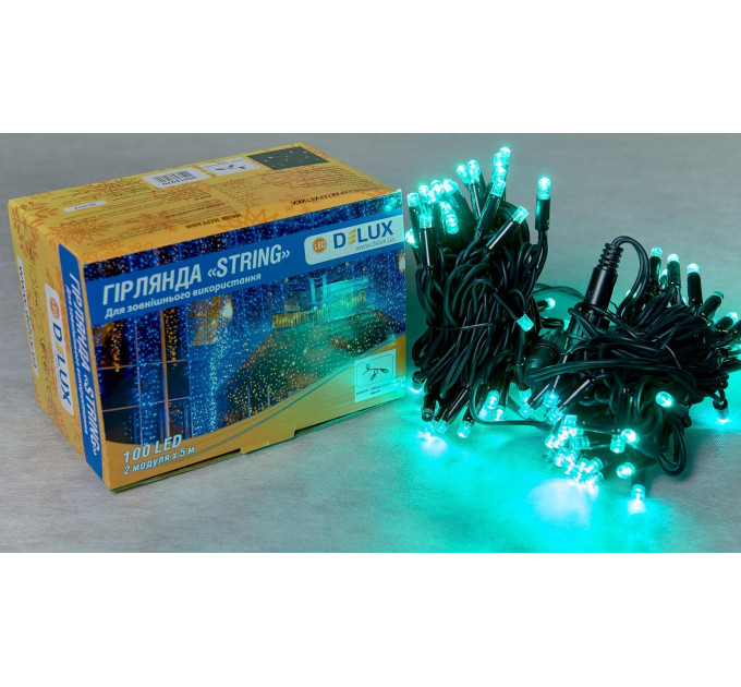 Гірлянда зовнішня DELUX STRING 100 LED 10m (2x5m) зелений/чорний IP44 EN