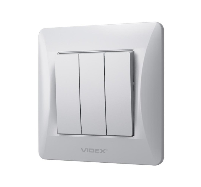 Вимикач трьохклавішний срібний шовк VIDEX BINERA VF-BNSW3-SS - 298542