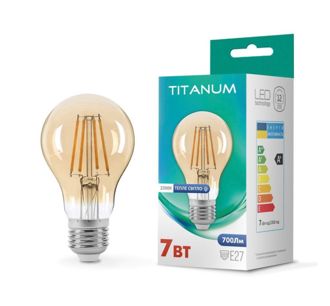 LED лампа TITANUM Filament A60 7W E27 2200K бронза TLFA6007272A - 298702