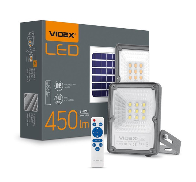 LED прожектор автономний VIDEX 600Lm 5000K VL-FSO-205 - 298924