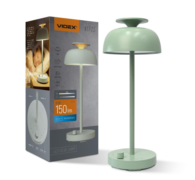 LED лампа настiльна з акумулятором VIDEX VL-TF23G 8.5W 4000K+RGB Green VL-TF23G - 400219