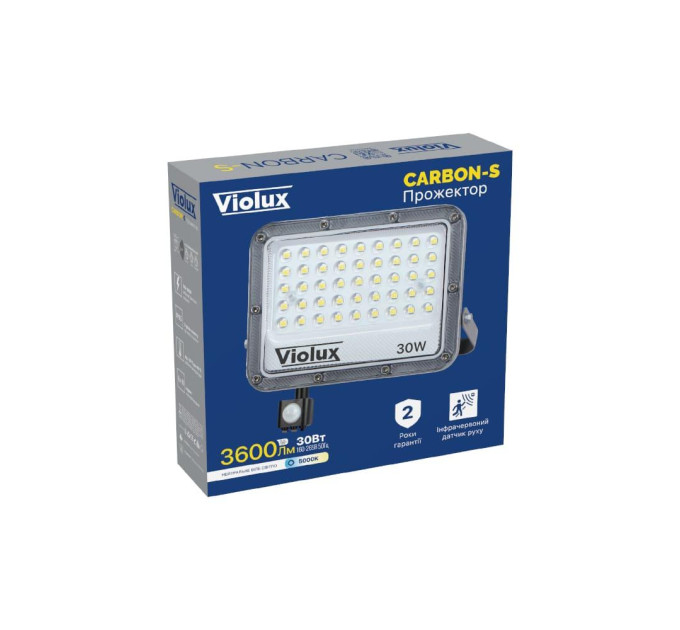 Прожектор LED Violux CARBON-S 30W 5000K 3600lm IP65 з датчиком ( 400222 )