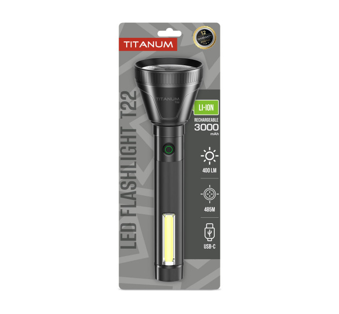 Портативний світлодіодний ліхтар TITANUM TLF-T22 400Lm Black TLF-T22 - 489898