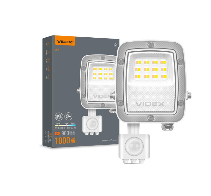 LED прожектор VIDEX F5 10W 3000-5000-6500K з датчиком руху 230V White (VL-F5-010CW-S) VL-F5-010CW-S - 400455