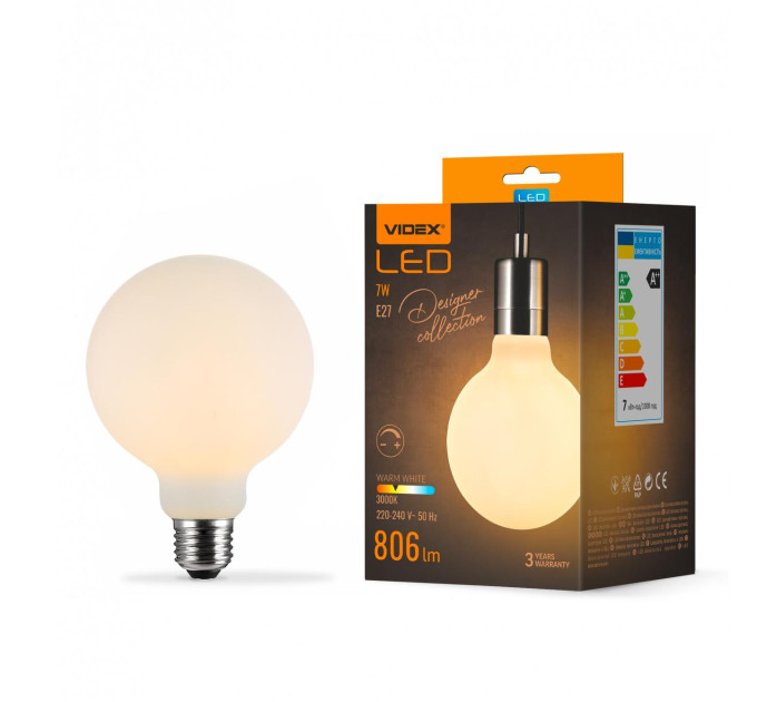 LED лампа VIDEX Filament VL-DG80MO 7W E27 3000K Porcelain dimmable VL-DG80MO - 484497