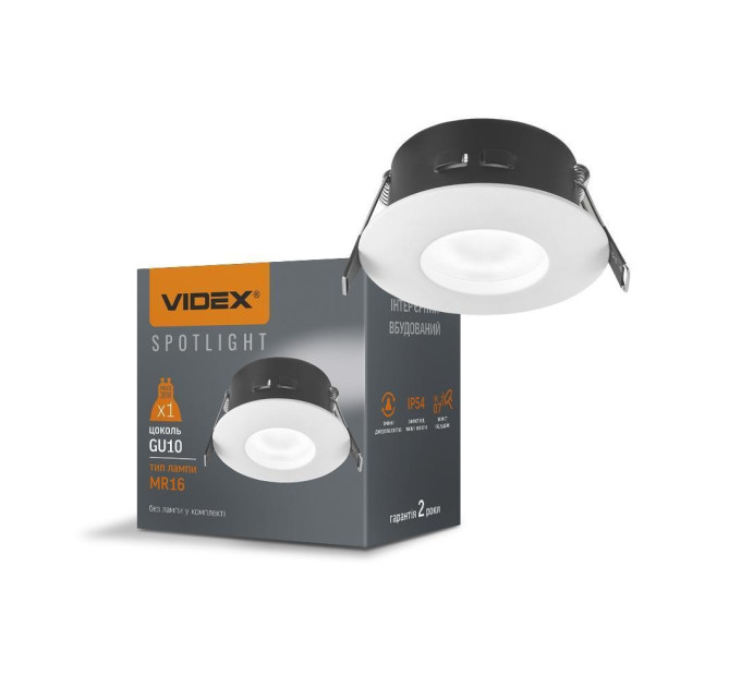 Світильник VIDEX під лампу GU10 врізний Круглий Білий IP54 VL-SPF10R-W VL-SPF10R-W - 482851