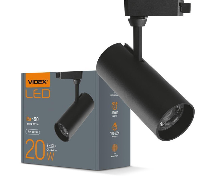 LED світильник трековий VIDEX 20W 4100K чорний VL-TR04-204B - 299396