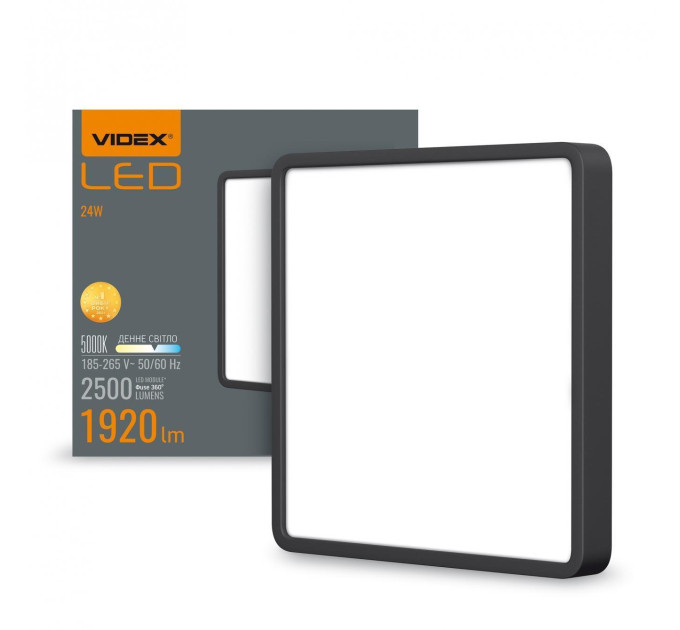 LED Світильник накладний квадрат VIDEX 24W 5000K Black VL-DLSS-245B - 485074
