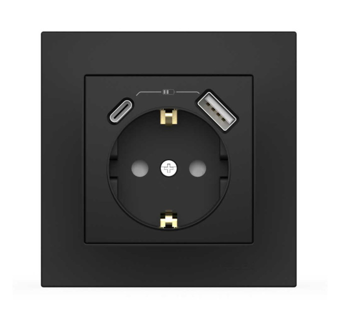 Розетка EL-BI VEGA чорний мат 1-на з заземленням + 2USB (Type C+A) 3А ( 510-014800-347 )