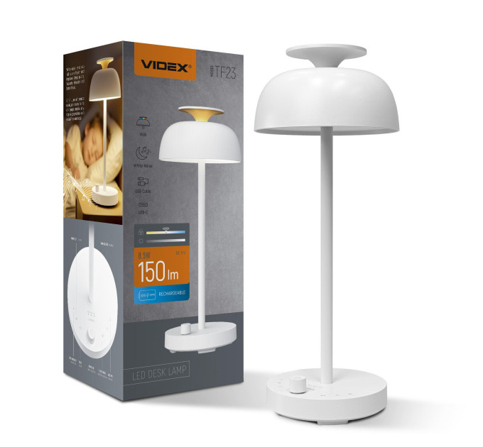 LED лампа настiльна з акумулятором VIDEX VL-TF23W 8.5W 4000K+RGB White VL-TF23W - 400202