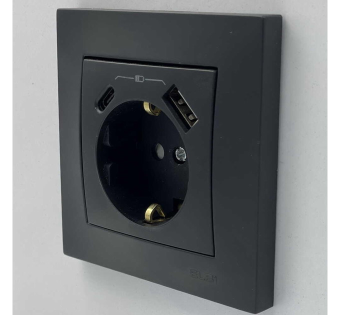 Розетка EL-BI VEGA чорний мат 1-на з заземленням + 2USB (Type C+A) 3А ( 510-014800-347 )