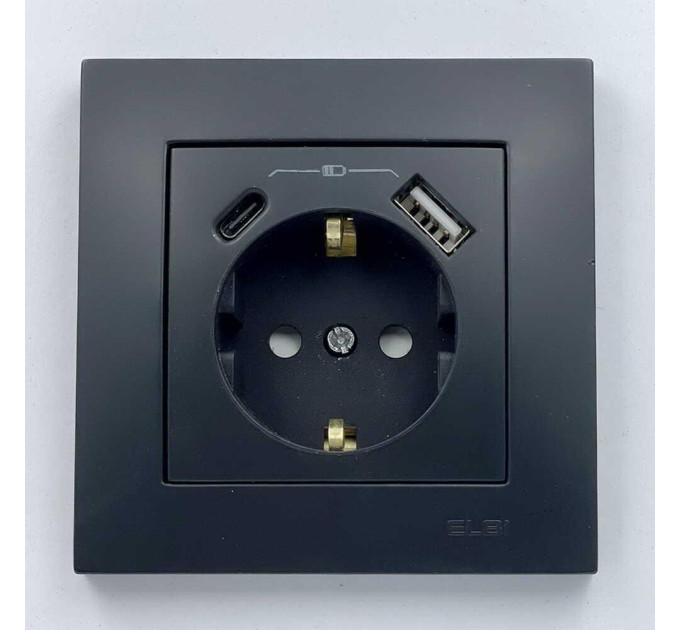 Розетка EL-BI VEGA чорний мат 1-на з заземленням + 2USB (Type C+A) 3А ( 510-014800-347 )