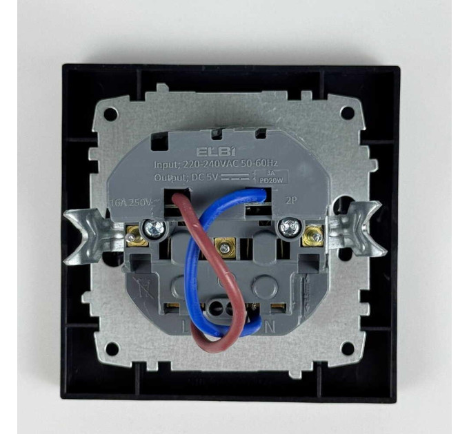 Розетка EL-BI VEGA чорний мат 1-на з заземленням + 2USB (Type C+A) 3А ( 510-014800-347 )
