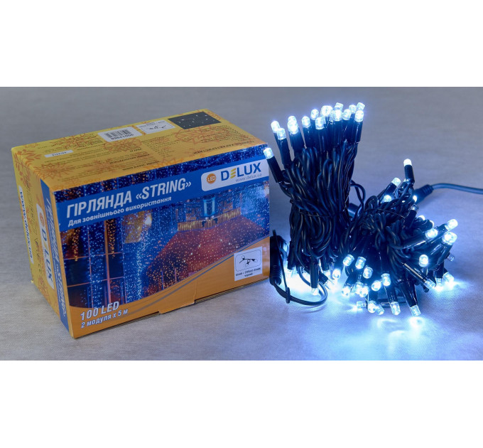 Гірлянда зовнішня DELUX STRING 100 LED 10m (2x5m) flash білий/чорний IP44 EN