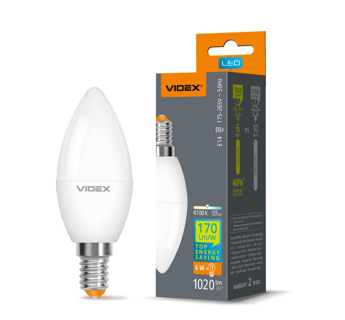 LED лампа VIDEX C37h 6W E14 4100K VL-C37h-06144 - 487276