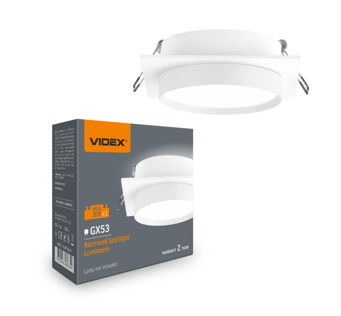 Світильник VIDEX під лампу GX53 врізний Квадратний Білий (VL-SPF33S-W) VL-SPF33S-W - 488334