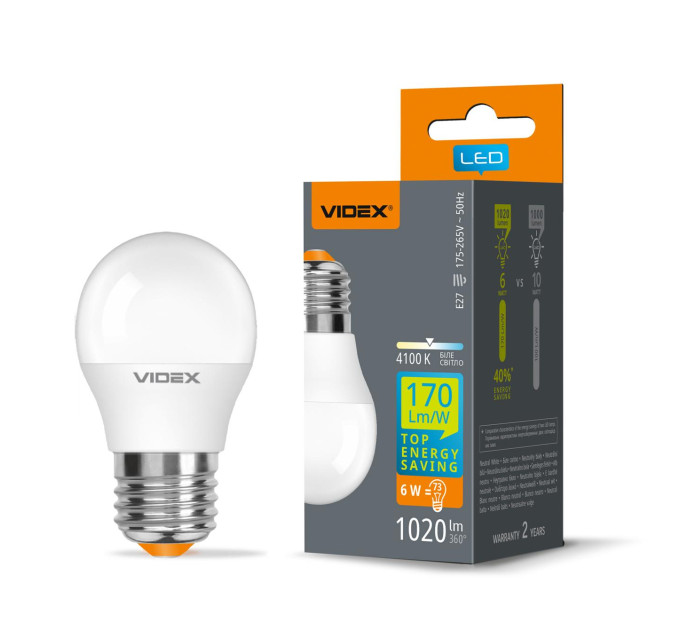 LED лампа VIDEX G45h 6W E27 4100K VL-G45h-06274 - 487283